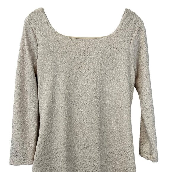 GB Gianni Bini 3/4 Sleeve Drape Back Shift Dress Champagne Shimmer Above Knee L - Picture 2 of 10